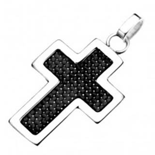 Oceľový prívesok - obrys kríža striebornej farby s čiernou štruktúrou