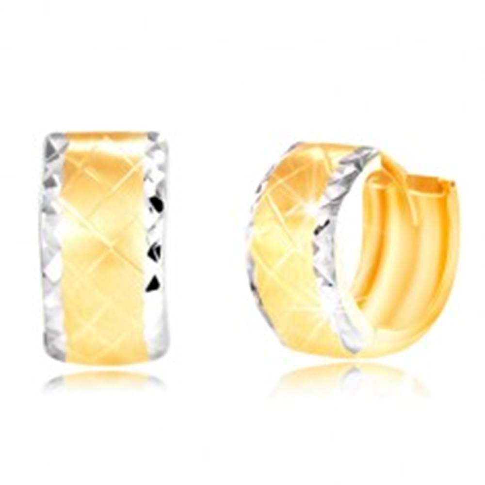 Šperky eshop Náušnice zo 14K zlata - krúžok s brúsenými okrajmi z bieleho zlata