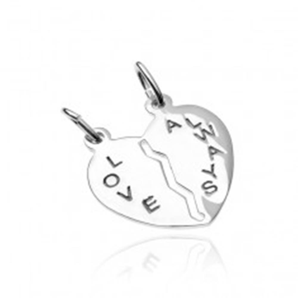 Šperky eshop Prívesok pre dvoch zo striebra 925 - prelomené srdce s nápisom Love Always