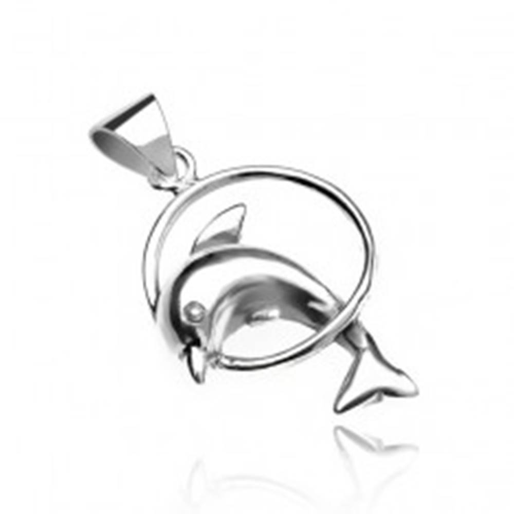 Šperky eshop Prívesok zo striebra 925 - delfín skákajúci cez kruh