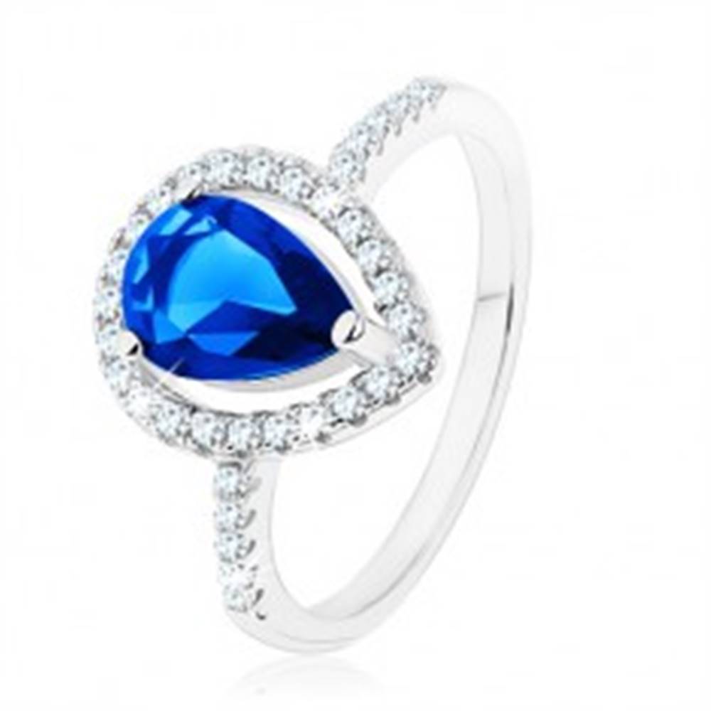 Šperky eshop Prsteň, striebro 925, úzke ramená, zirkónová slza modrej farby - Veľkosť: 49 mm
