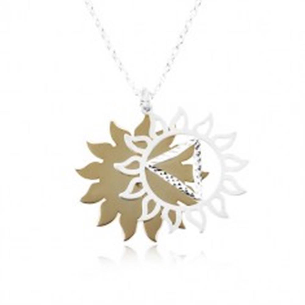 Šperky eshop Strieborný 925 náhrdelník, vyrezávané slnko v dvojfarebnej kombinácii