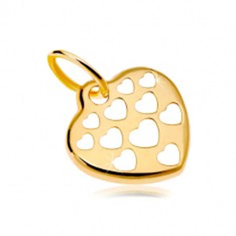 Šperky eshop Zlatý prívesok 585 - lesklé srdce zdobené vyrezávanými srdiečkami