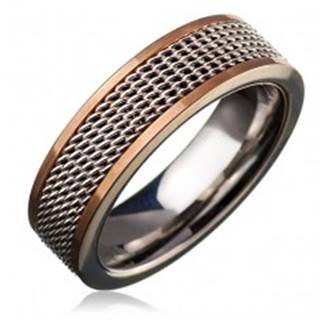 Oceľový prsteň - retiazkový stredový pás, lem zlatej farby - Veľkosť: 49 mm