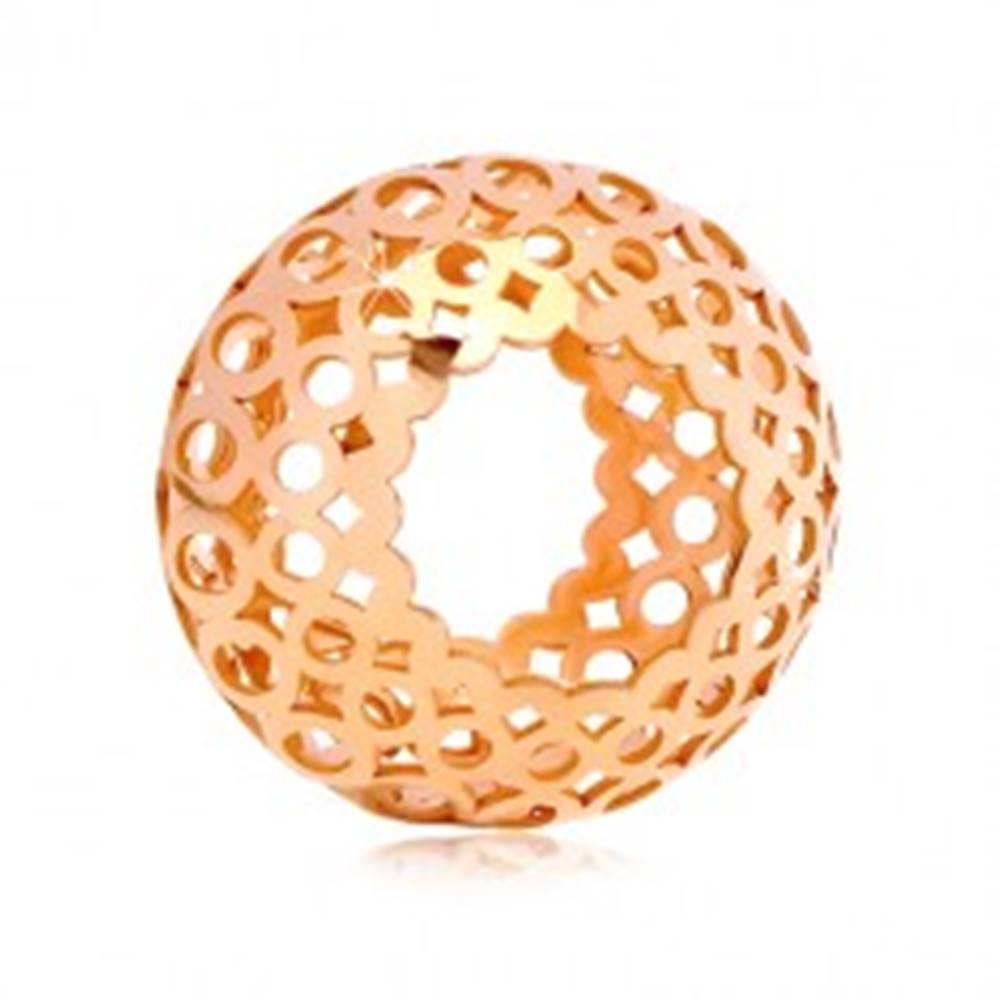 Šperky eshop Prívesok v ružovom 14K zlate - dutý valček s vyrezávanými oválmi a kruhmi