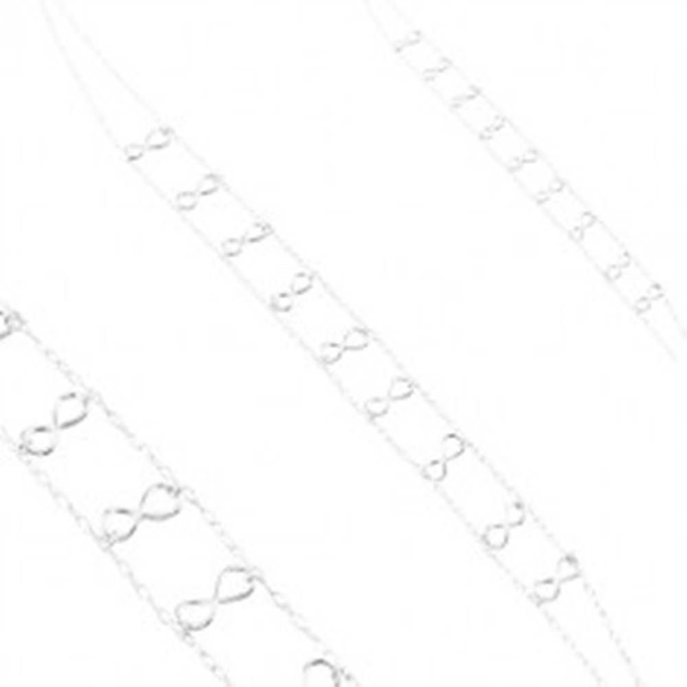 Šperky eshop Strieborný 925 náhrdelník, dvojitá retiazka, lesklé symboly nekonečna