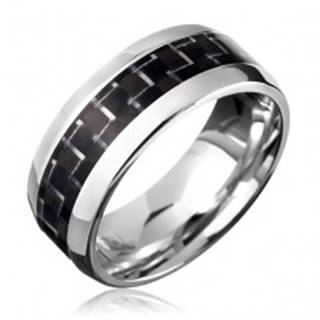 Oceľový prsteň - čierny karbónový pásik - Veľkosť: 57 mm