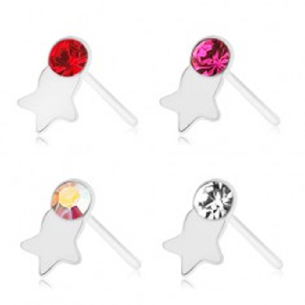 Šperky eshop Piercing do nosa, striebro 925, rovný, farebný zirkónik, lesklá hviezdička - Farba zirkónu: Červená - R