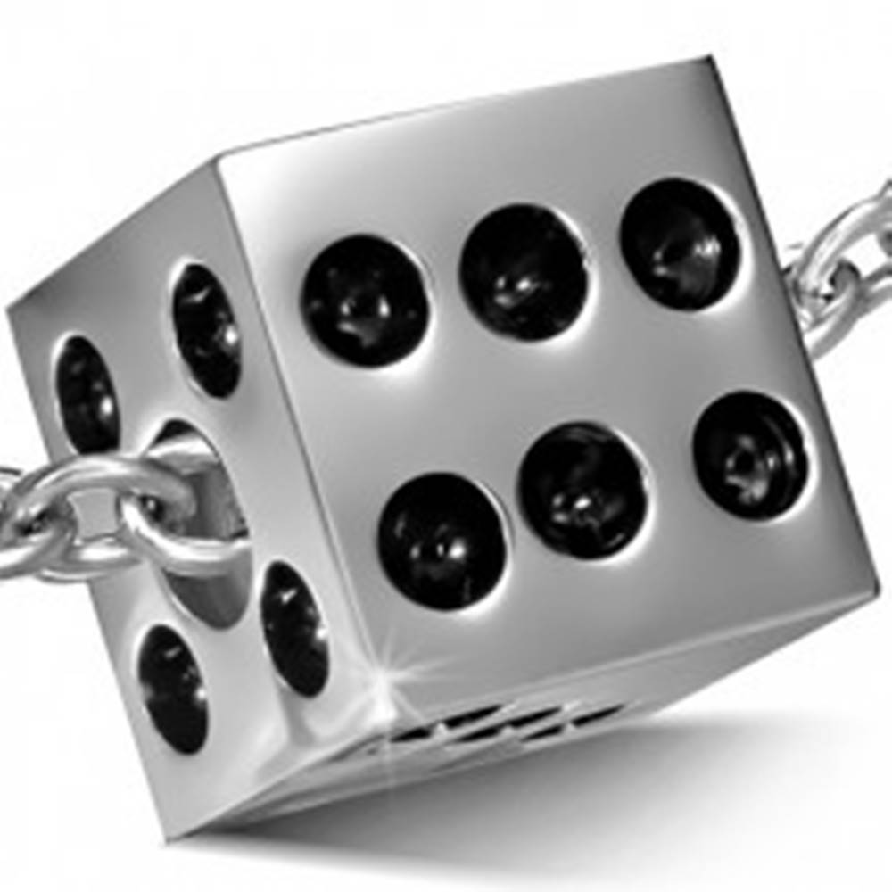 Šperky eshop Prívesok z chirurgickej ocele striebornej farby - lesklá hracia kocka