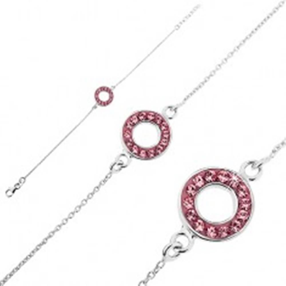 Šperky eshop Strieborný náramok 925 - retiazka s kruhom a ružovými zirkónmi