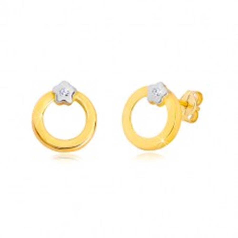 Šperky eshop Briliantové náušnice v 14K zlate - kruh s diamantom v kvietku z bieleho zlata