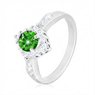 Strieborný prsteň 925 - číry zirkónový kosoštvorec, okrúhly zelený zirkón - Veľkosť: 53 mm