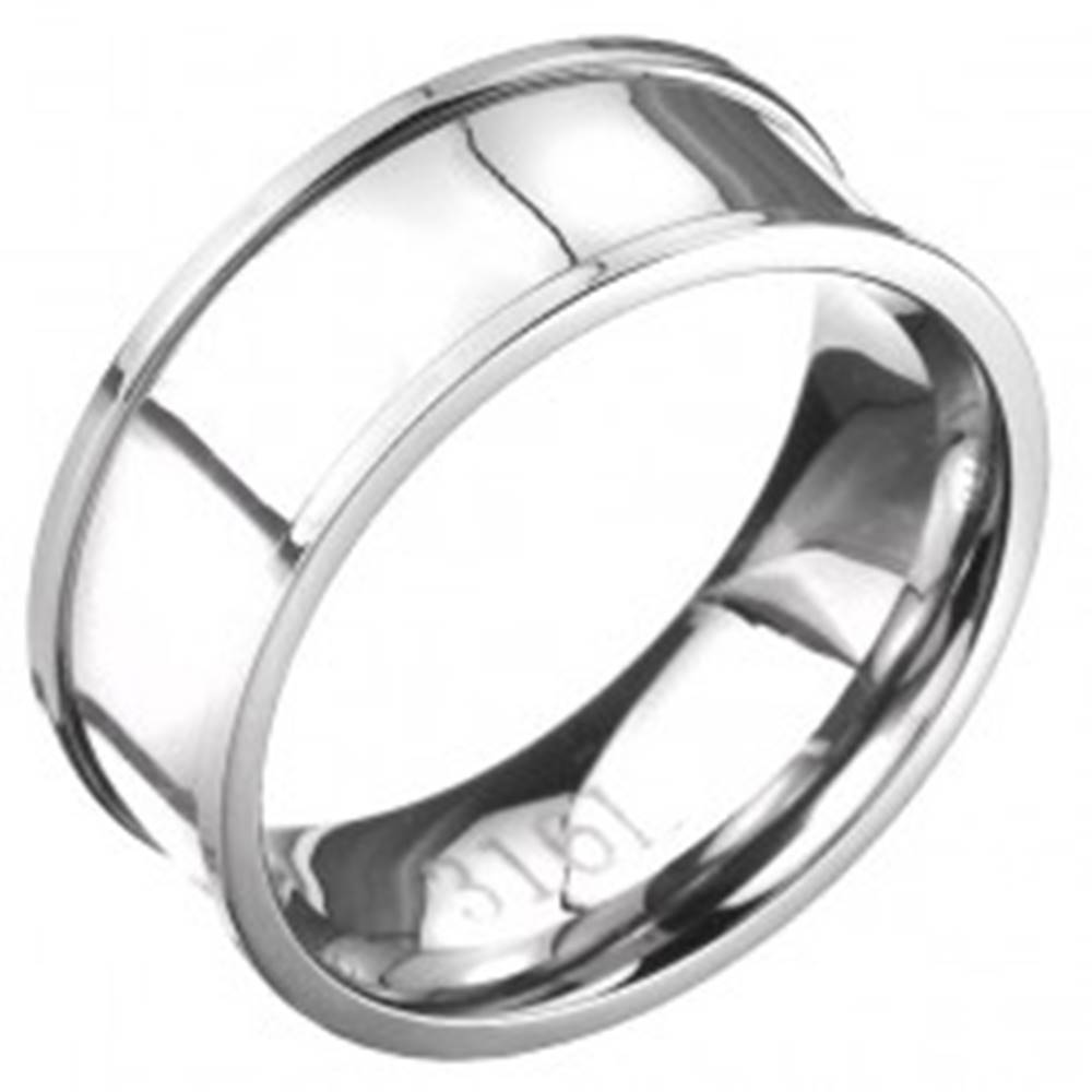 Šperky eshop Oceľový prsteň - obrúčka striebornej farby s vyvýšeným lemom - Veľkosť: 57 mm