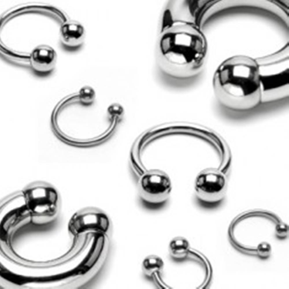 Šperky eshop Piercing z ocele 316L - jednoduchá podkova striebornej farby, guličky, hrúbka 2,5 mm - Hrúbka x priemer x veľkosť guličky: 2,5 mm x 10 mm x 4 mm
