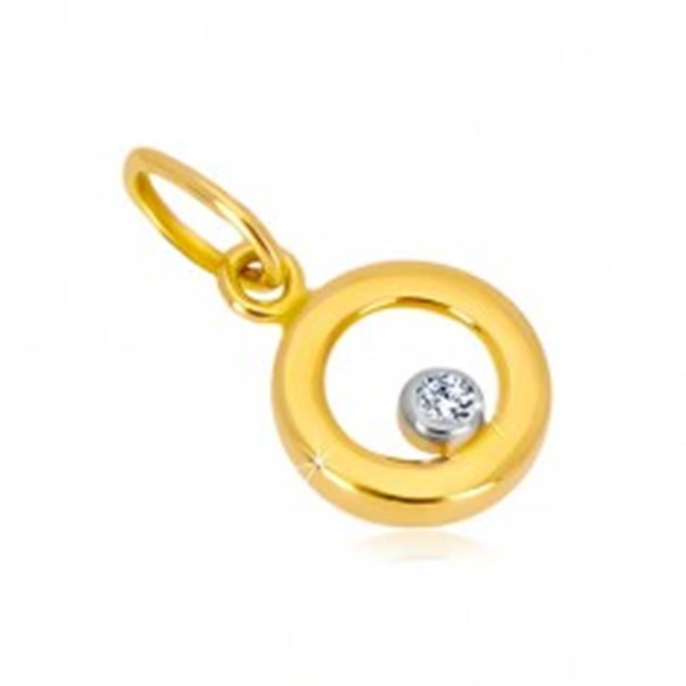 Šperky eshop Prívesok z kombinovaného zlata 585 - lesklý krúžok, číry zirkón v objímke