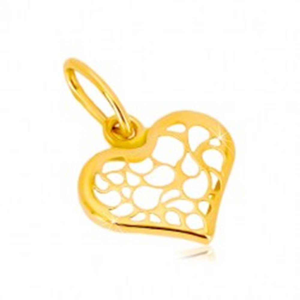 Šperky eshop Prívesok zo 14K žltého zlata - symetrické srdce zdobené filigránom
