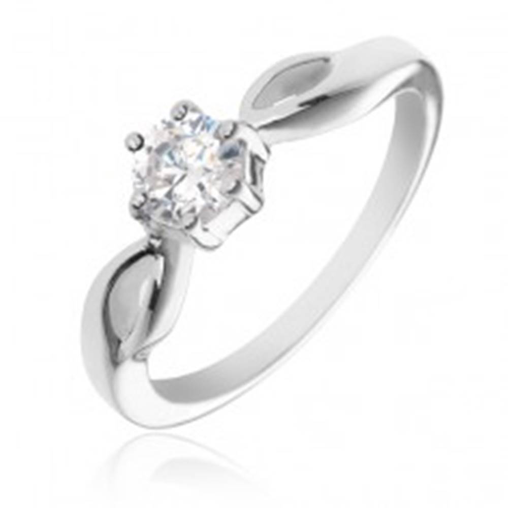 Šperky eshop Strieborný prsteň 925 - okrúhly číry zirkón, ramená so slzičkami - Veľkosť: 50 mm
