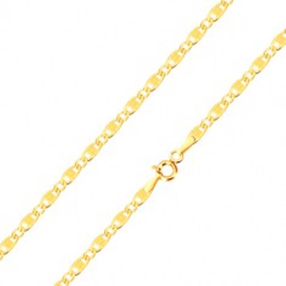 Šperky eshop Zlatá 14K retiazka - oválne a podlhovasté očko so zárezmi a obdĺžnikom, 450 mm