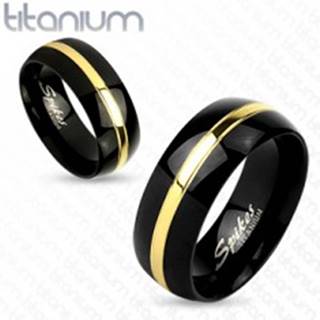 Dvojfarebný prsteň z titánu, čierny oblý povrch, pás zlatej farby, 6 mm - Veľkosť: 49 mm