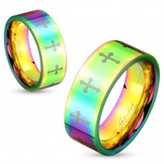 Farebný oceľový prsteň s lesklým povrchom a krížikmi striebornej farby, 6 mm - Veľkosť: 50 mm