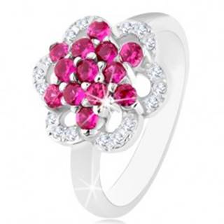 Ligotavý prsteň, striebro 925, lesklé ramená, kvet z ružových a čírych zirkónov - Veľkosť: 50 mm