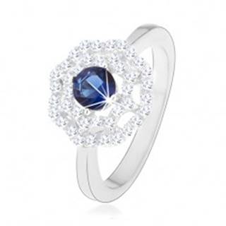 Ródiovaný strieborný prsteň 925, slnko - modrý okrúhly zirkón, dvojitý číry lem - Veľkosť: 49 mm