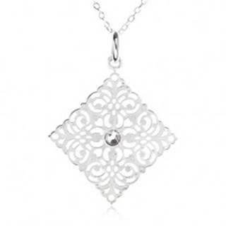 Strieborný 925 náhrdelník - retiazka, ozdobne vyrezávaný štvorec, zirkón