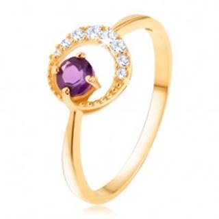 Zlatý prsteň 375 - tenký zirkónový polmesiac, ametyst vo fialovom odtieni - Veľkosť: 50 mm