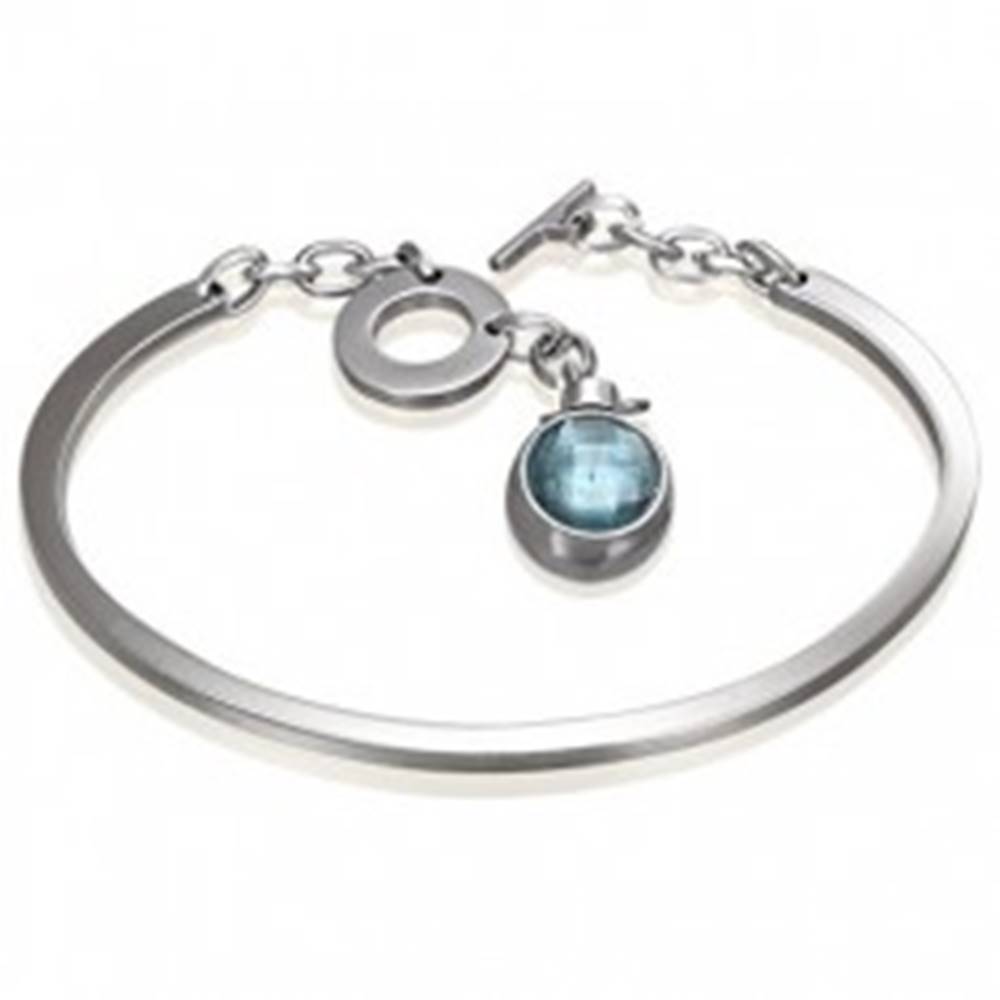 Šperky eshop Náramok z chirurgickej ocele, neúplný ovál s visiacim modrým zirkónom