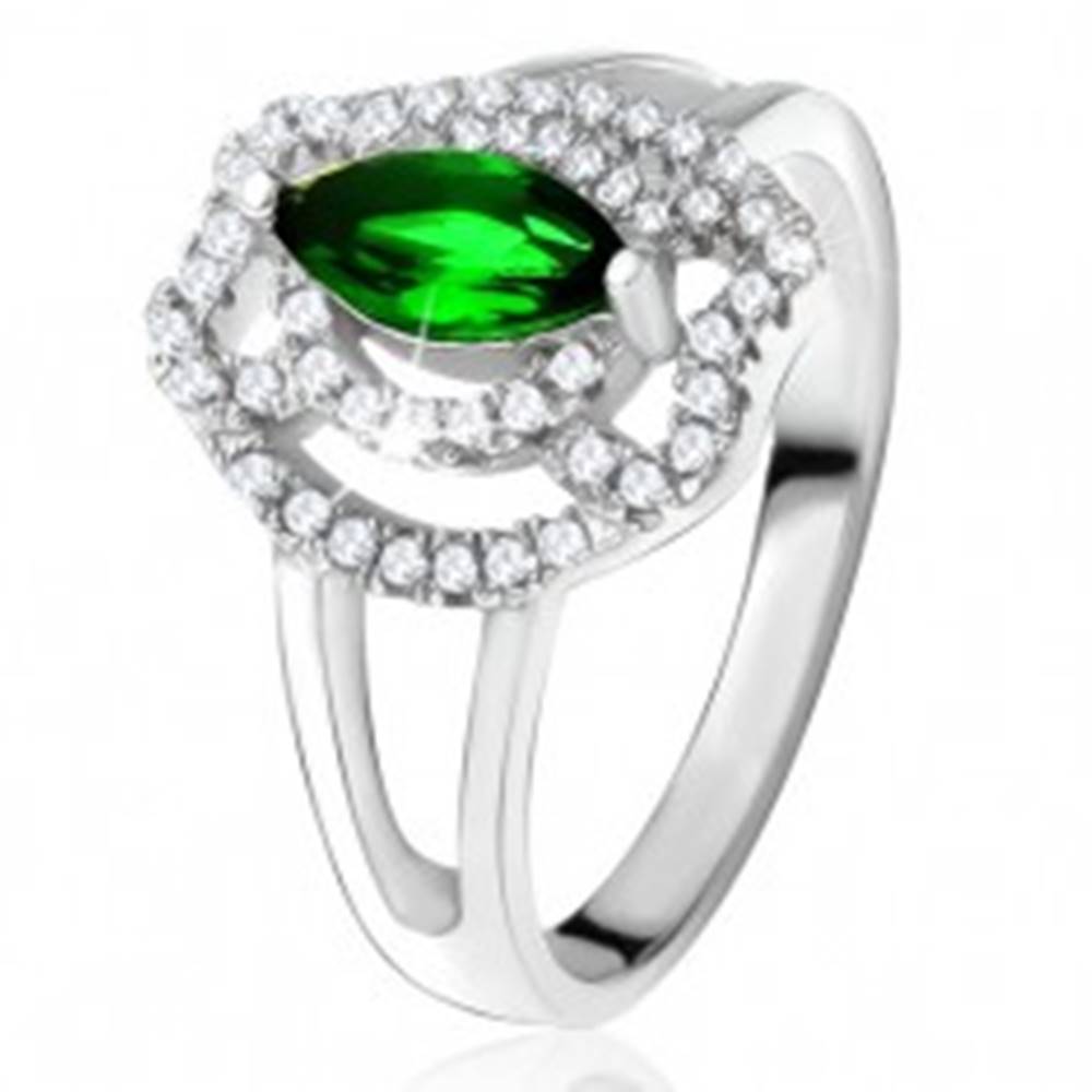 Šperky eshop Prsteň so zeleným zrniečkovým kameňom, zirkónové oblúky, striebro 925 - Veľkosť: 49 mm