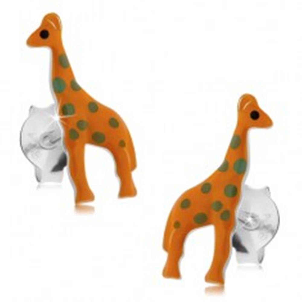 Šperky eshop Strieborné 925 náušnice, oranžová žirafa so sivými bodkami, puzetky
