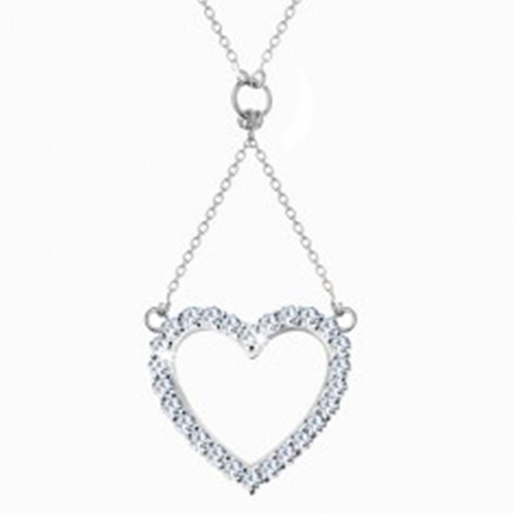 Šperky eshop Strieborný náhrdelník 925, retiazka a prívesok - zirkónová kontúra srdca