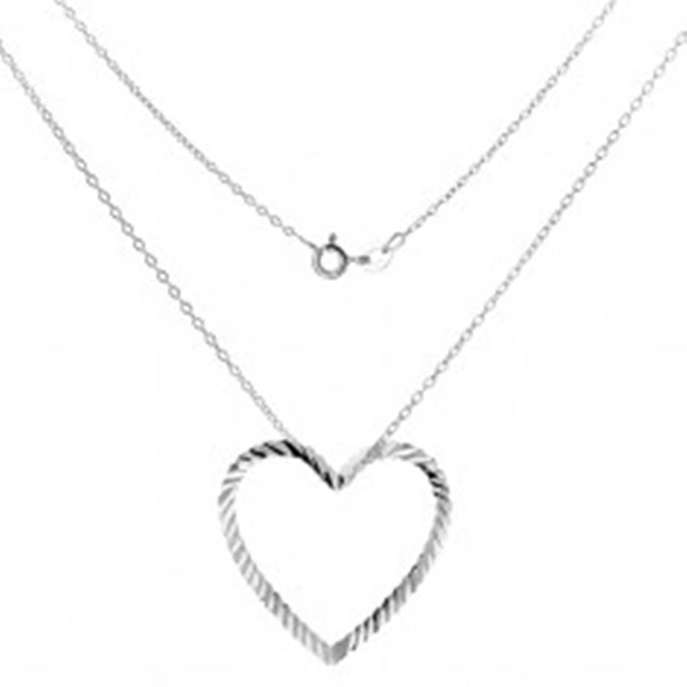 Šperky eshop Strieborný náhrdelník 925 - retiazka s vlnitou kontúrou srdca