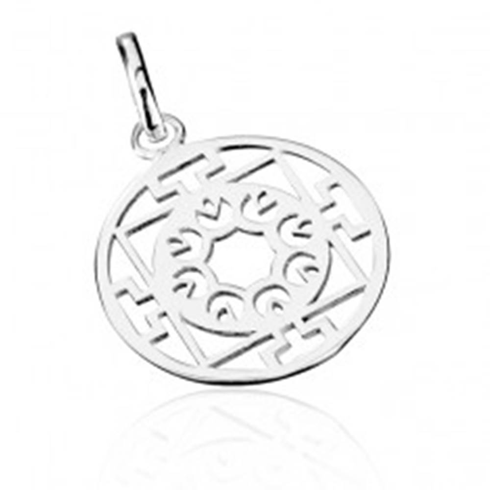 Šperky eshop Strieborný prívesok 925 - kruh s kvetmi a T-vzorom