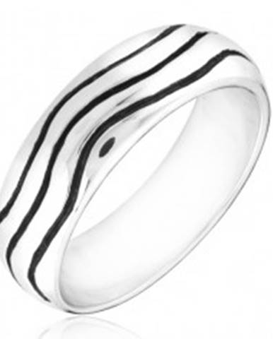 Strieborný prsteň 925 - zaoblená obrúčka s vlnkami - Veľkosť: 49 mm