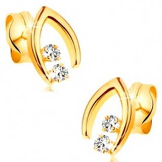 Diamantové náušnice v žltom 14K zlate - dvojica briliantov v špicatej podkovičke