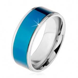 Oceľový prsteň, tmavomodrý pruh, lemy striebornej farby, vysoký lesk, 8 mm - Veľkosť: 57 mm