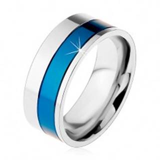 Prsteň z chirurgickej ocele, pásy modrej a striebornej farby, 8 mm - Veľkosť: 57 mm