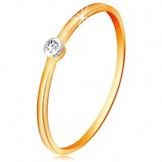 Zlatý dvojfarebný prsteň 585 - číry briliant v okrúhlej objímke, tenké ramená - Veľkosť: 49 mm