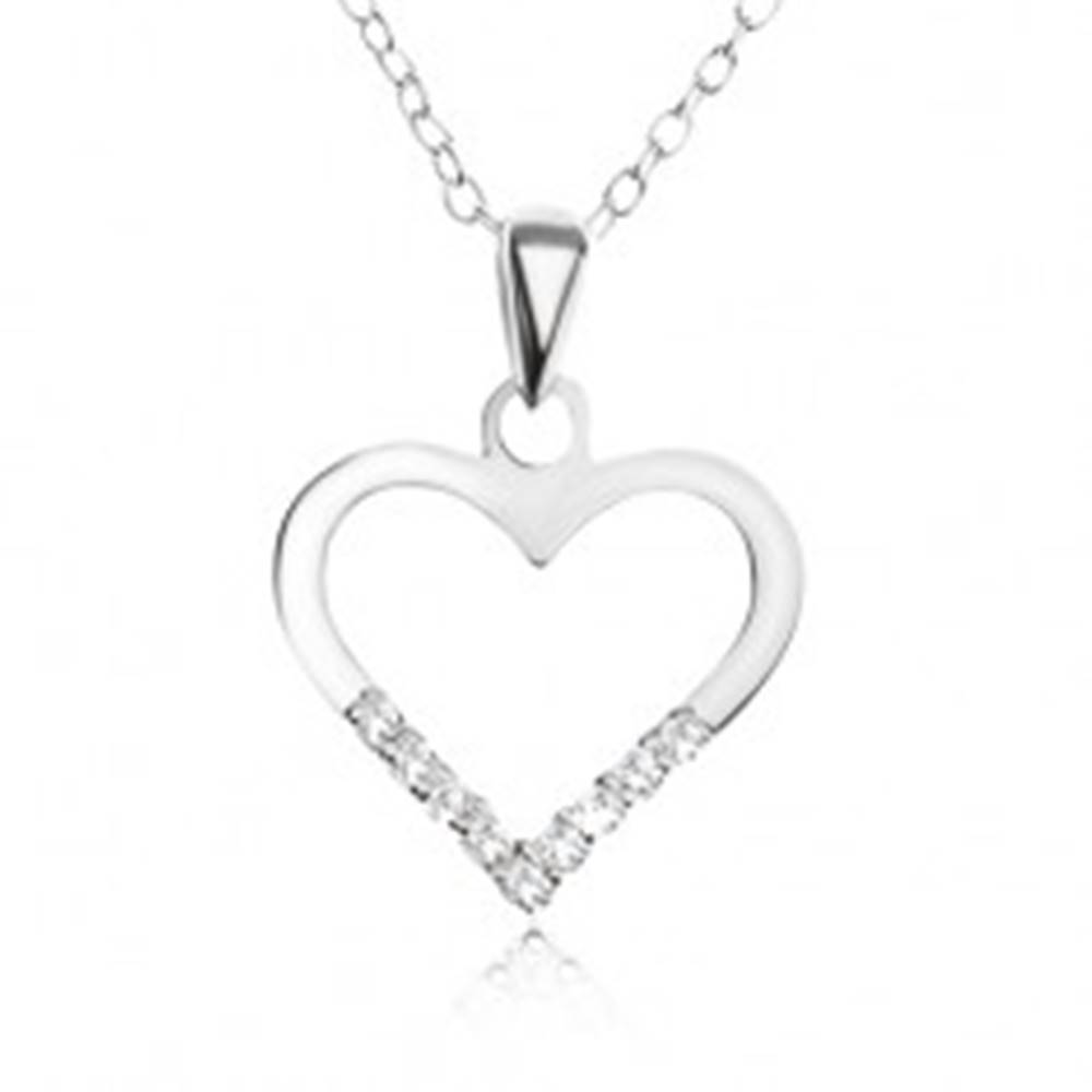 Šperky eshop Nastaviteľný náhrdelník - retiazka, obrys srdca, číre zirkóniky, striebro 925