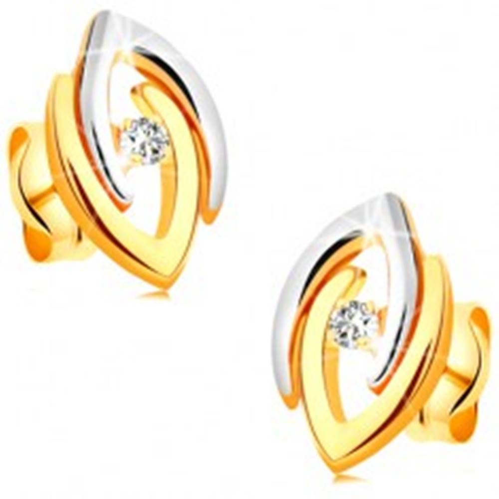 Šperky eshop Náušnice v 14K zlate - spojené dvojfarebné podkovy a číry žiarivý briliant