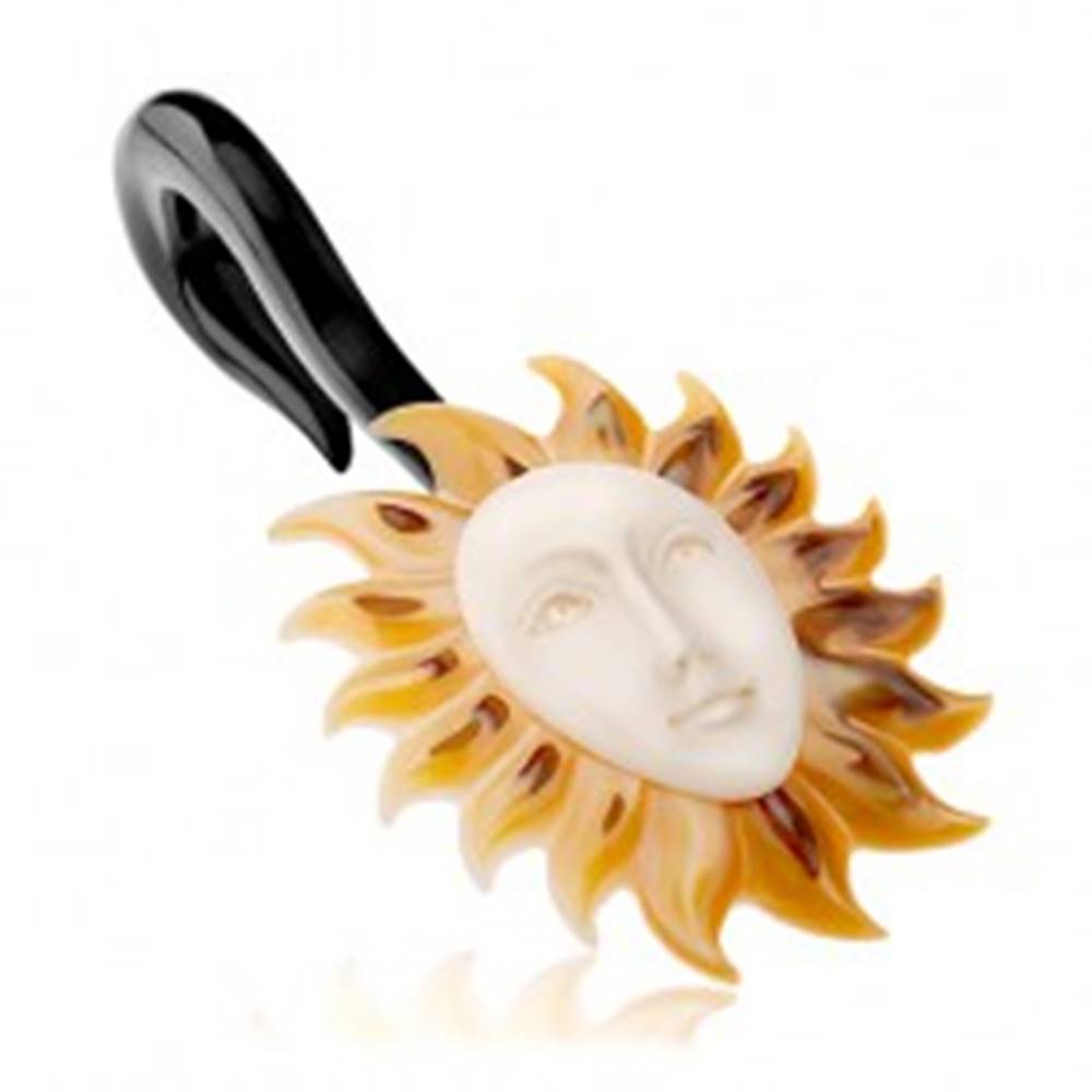 Šperky eshop Plug do ucha z organického materiálu, čierny háčik, slnko s bielou tvárou - Hrúbka: 10 mm