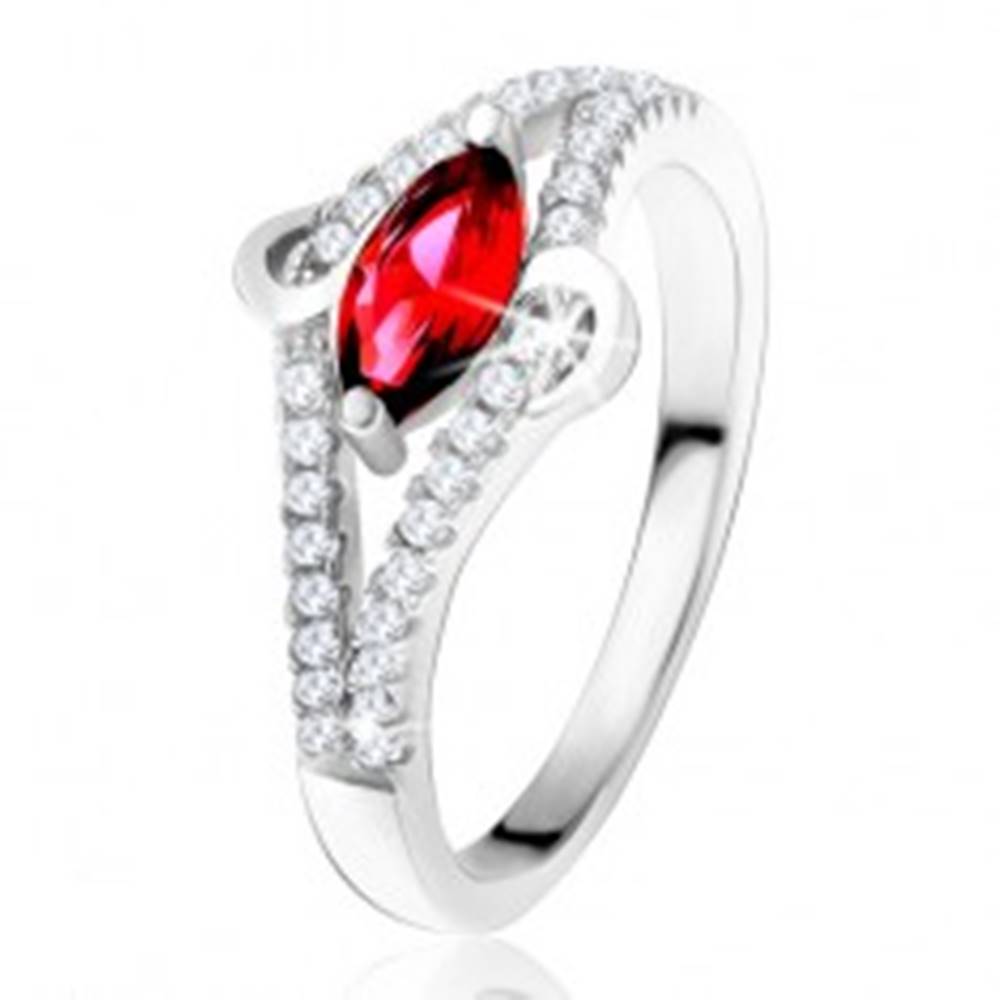 Šperky eshop Prsteň zo striebra 925, zrniečkový zirkón rubínovej farby, línia "S", číre kamienky - Veľkosť: 49 mm