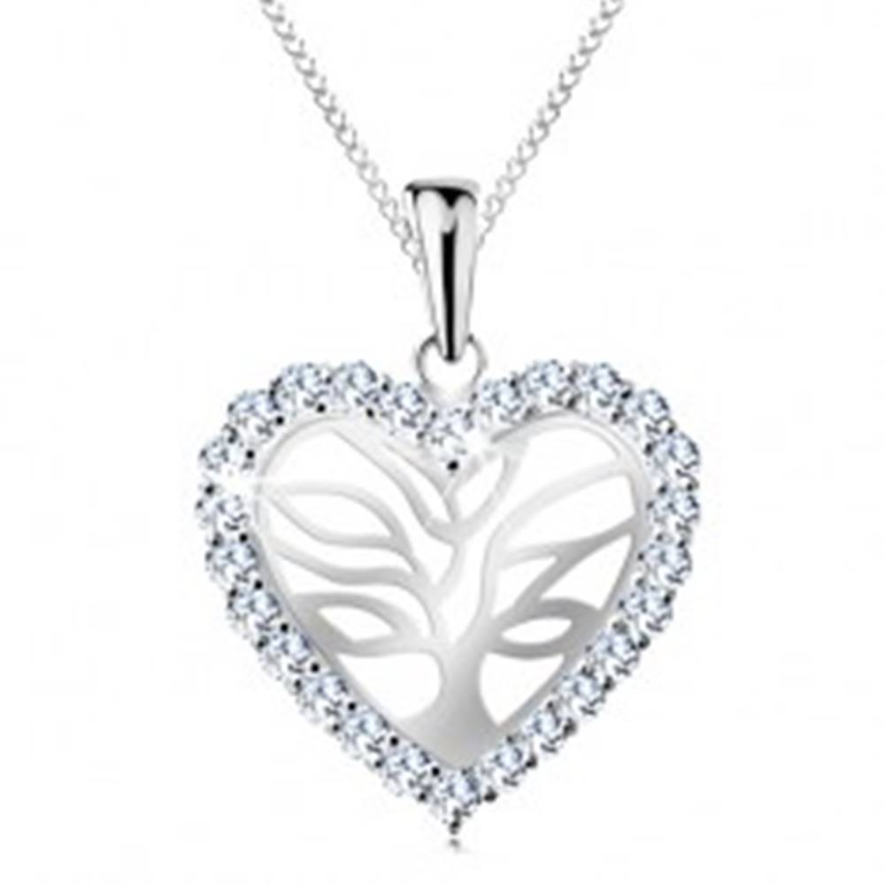 Šperky eshop Strieborný náhrdelník 925, strom života v trblietavom srdiečku, retiazka
