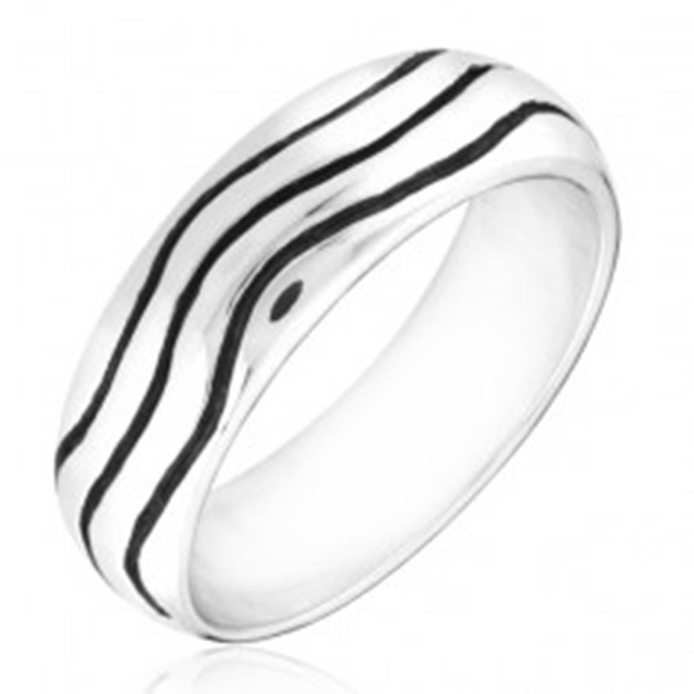 Šperky eshop Strieborný prsteň 925 - zaoblená obrúčka s vlnkami - Veľkosť: 49 mm