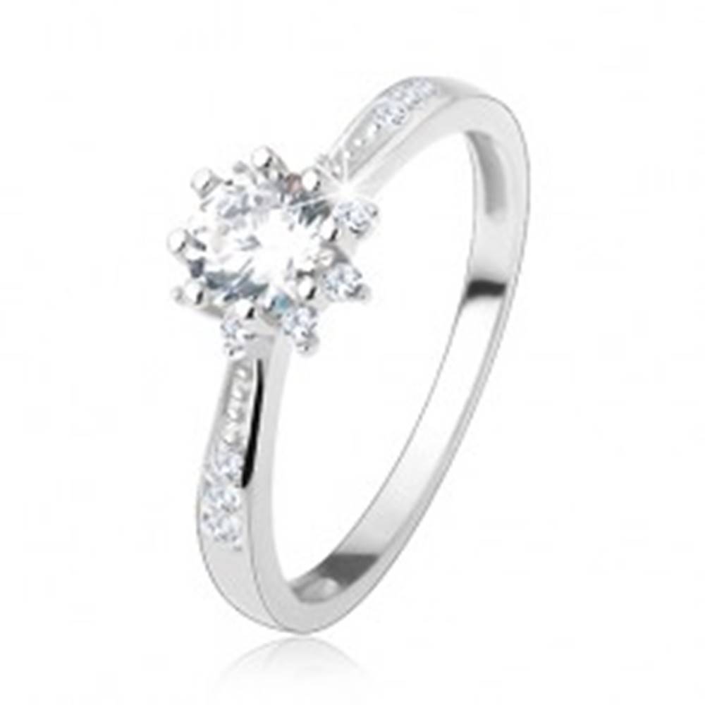 Šperky eshop Zásnubný prsteň - striebro 925, zdobené ramená, trblietavý zirkónový kvet - Veľkosť: 50 mm