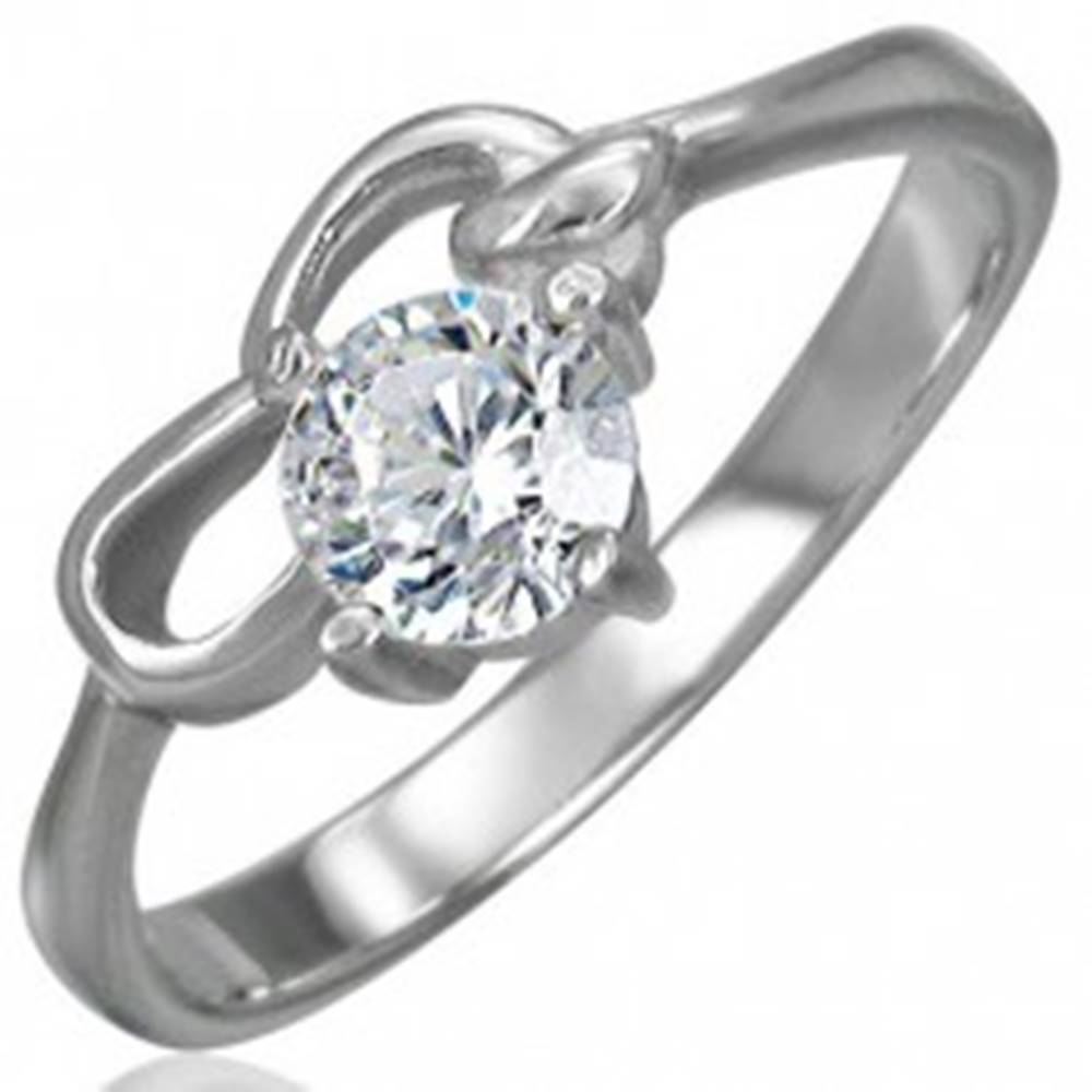 Šperky eshop Zásnubný prsteň z chirurgickej ocele so zirkónom čírej farby a dvoma slučkami - Veľkosť: 48 mm