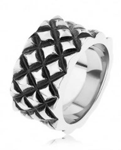 Patinovaný prsteň z ocele 316L, motív malých vypuklých kosoštvorcov - Veľkosť: 55 mm