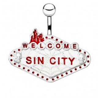 Oceľový piercing do bruška - tabuľka "WELCOME SIN CITY"