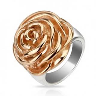 Oceľový prsteň - rozkvitnutý kvet ruže medenej farby - Veľkosť: 51 mm
